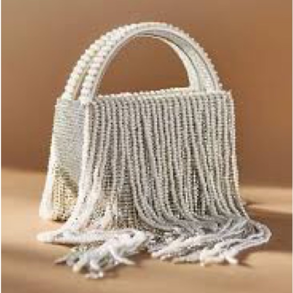 RETROFETE ESTEL SMALL EMBELLISHED Sequin PEARL FRINGE BAG Clutch